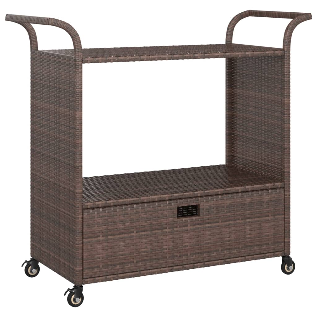 barna polyrattan bárkocsi fiókkal 100 x 45 x 97 cm