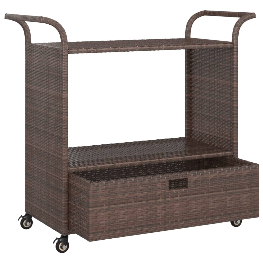 barna polyrattan bárkocsi fiókkal 100 x 45 x 97 cm