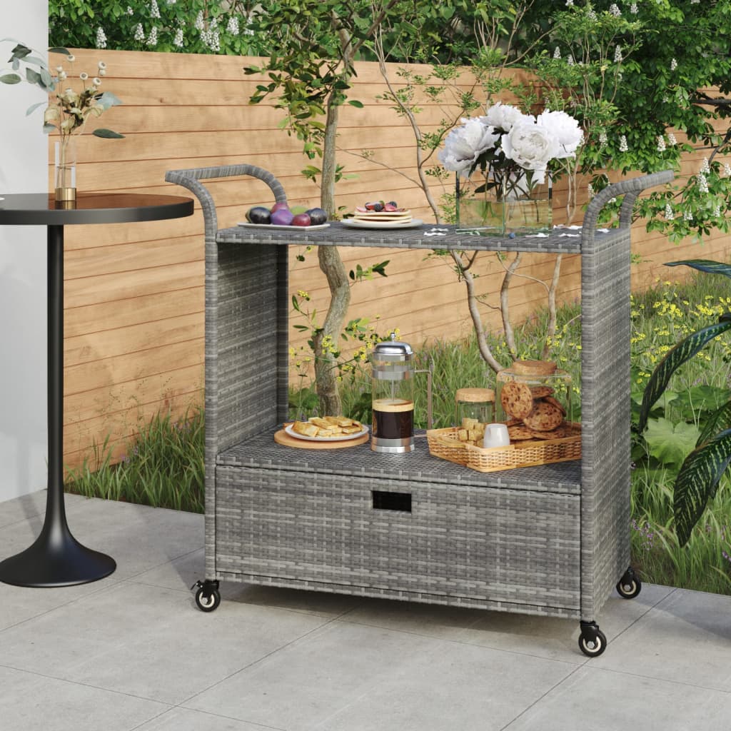 szürke polyrattan bárkocsi fiókkal 100 x 45 x 97 cm