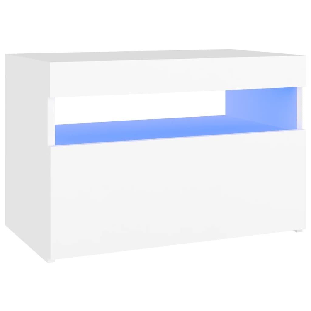fehér éjjeliszekrény LED-lámpákkal 60x35x40 cm szerelt fa