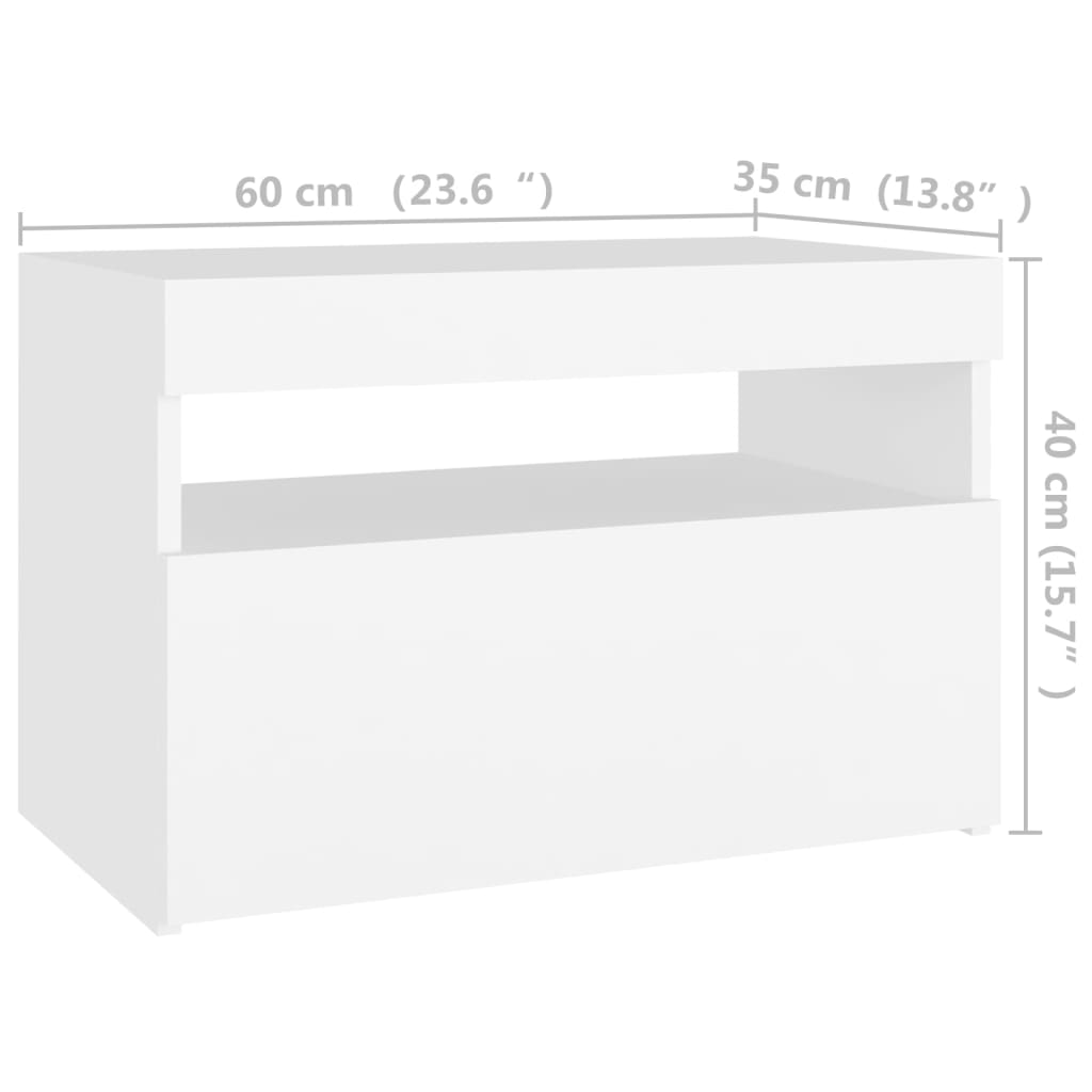 fehér éjjeliszekrény LED-lámpákkal 60x35x40 cm szerelt fa