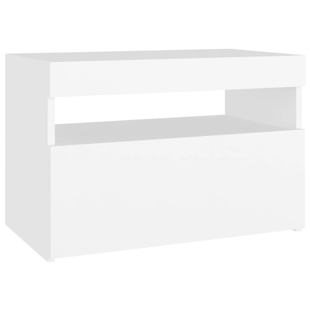 2 db fehér éjjeliszekrény LED-lámpákkal 60x35x40 cm szerelt fa