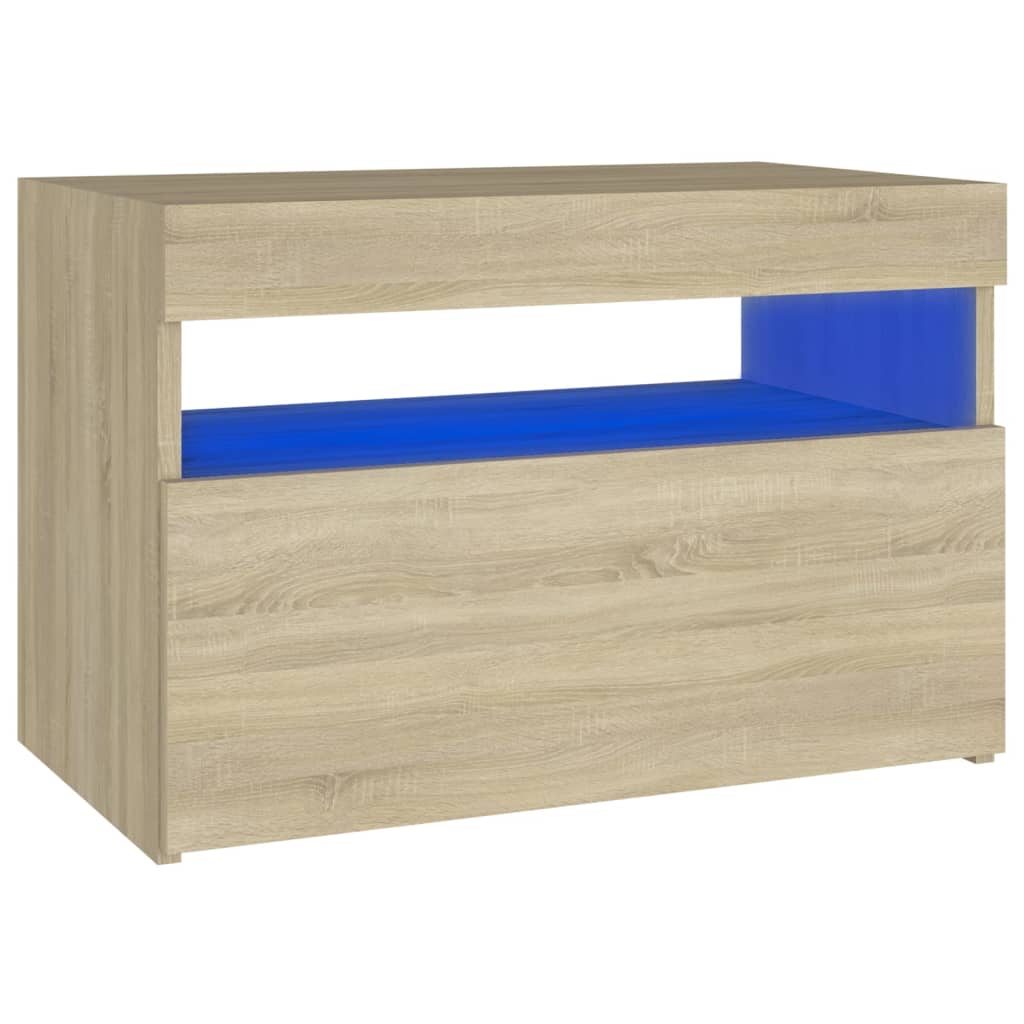 sonoma tölgyszínű éjjeliszekrény LED-lámpákkal 60x35x40 cm