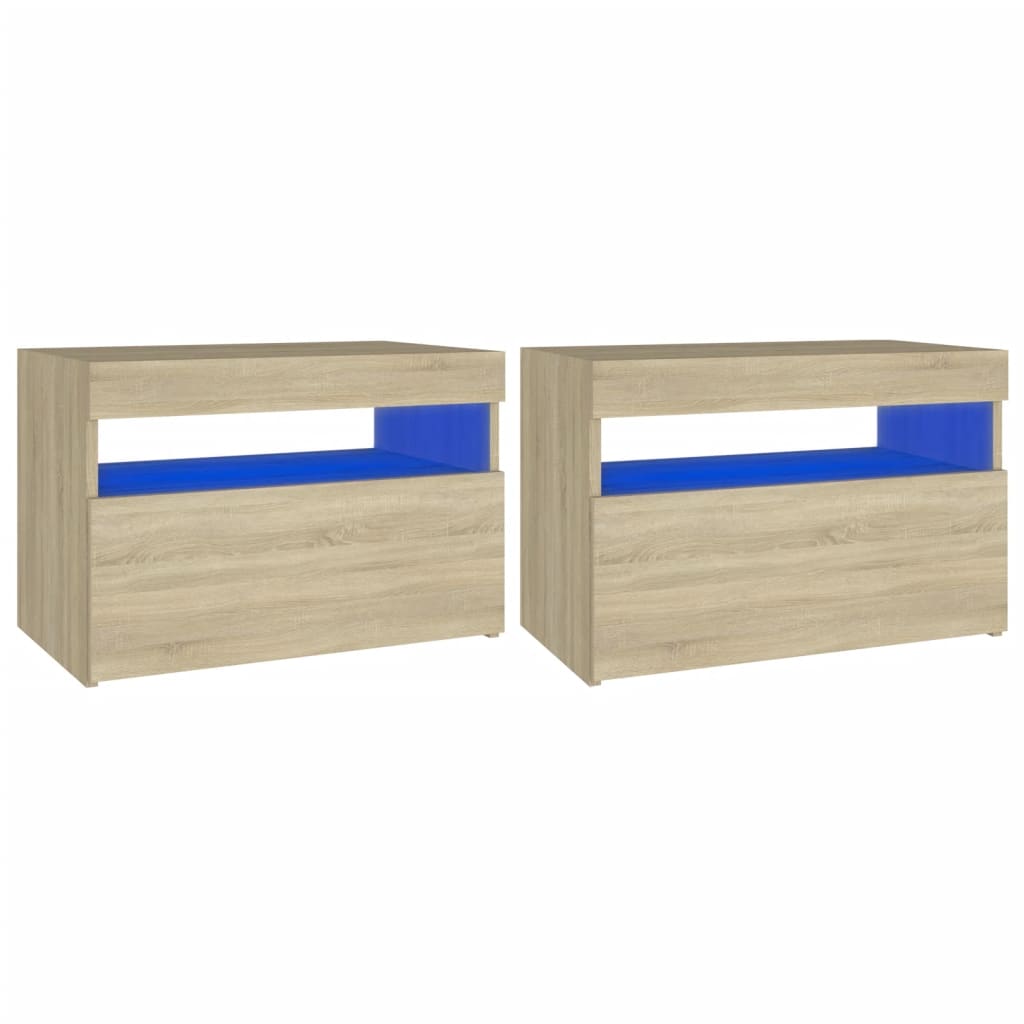2 db sonoma tölgyszínű éjjeliszekrény LED-lámpákkal 60x35x40 cm