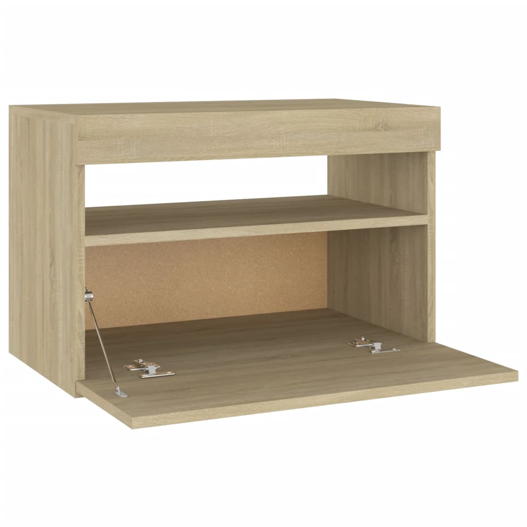 2 db sonoma tölgyszínű éjjeliszekrény LED-lámpákkal 60x35x40 cm
