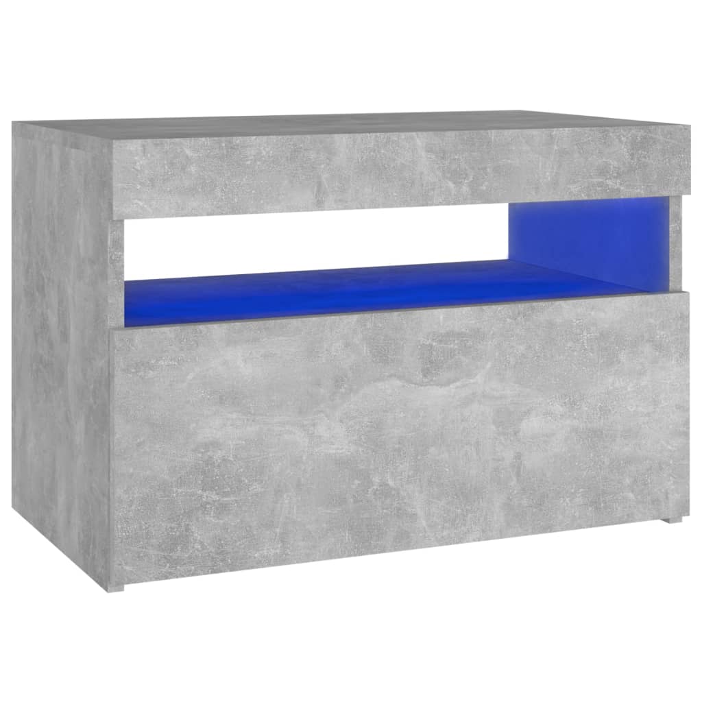 betonszürke éjjeliszekrény LED-lámpákkal 60 x 35 x 40 cm