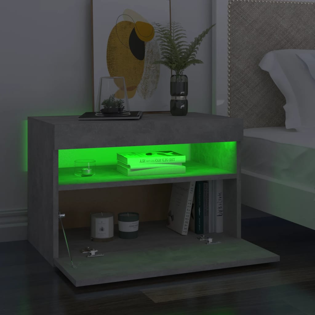 betonszürke éjjeliszekrény LED-lámpákkal 60 x 35 x 40 cm