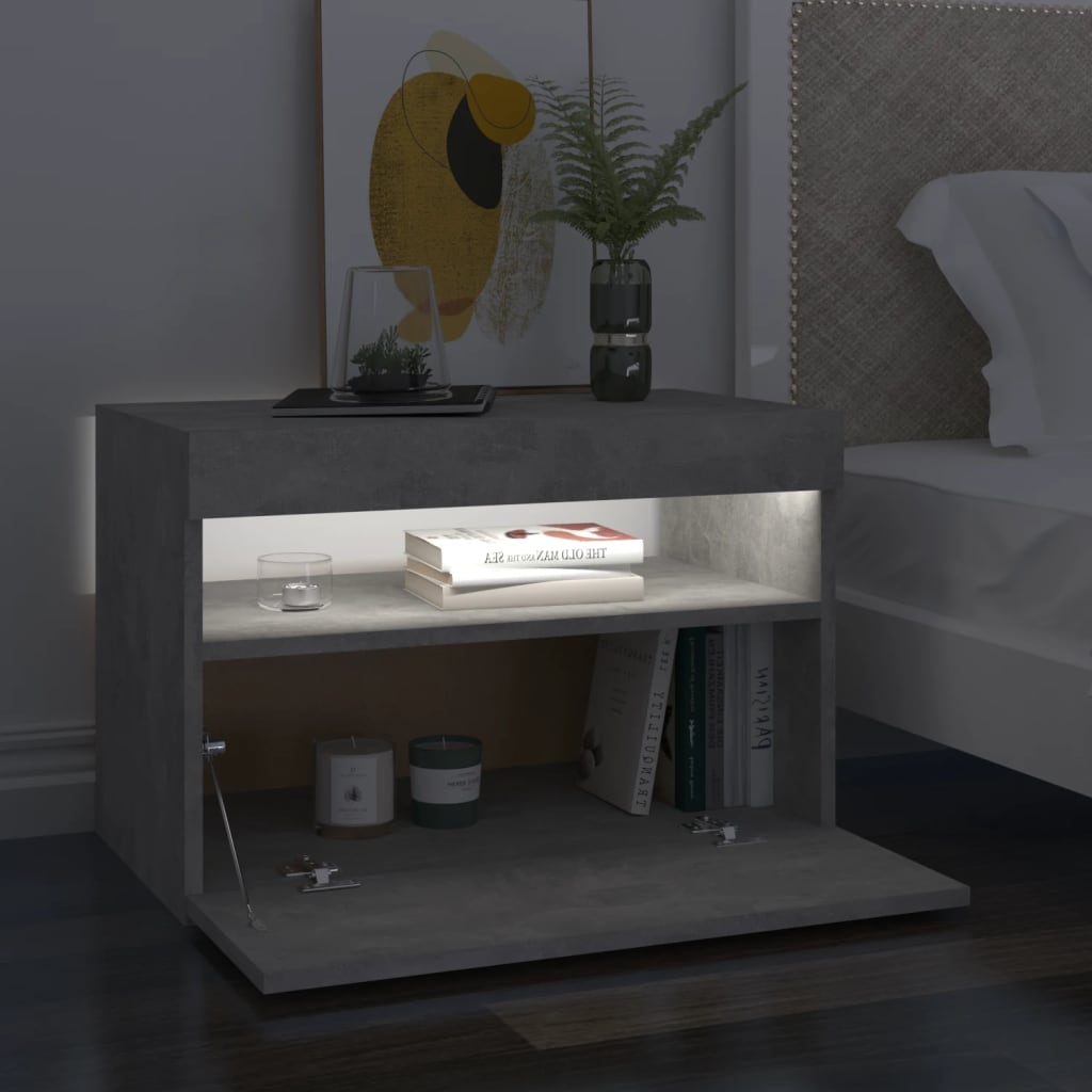 betonszürke éjjeliszekrény LED-lámpákkal 60 x 35 x 40 cm