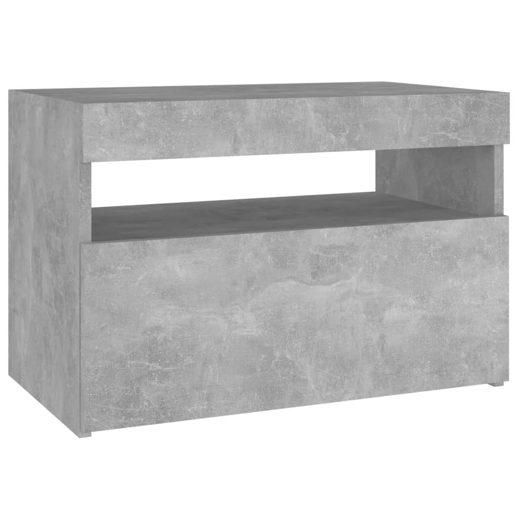 betonszürke éjjeliszekrény LED-lámpákkal 60 x 35 x 40 cm