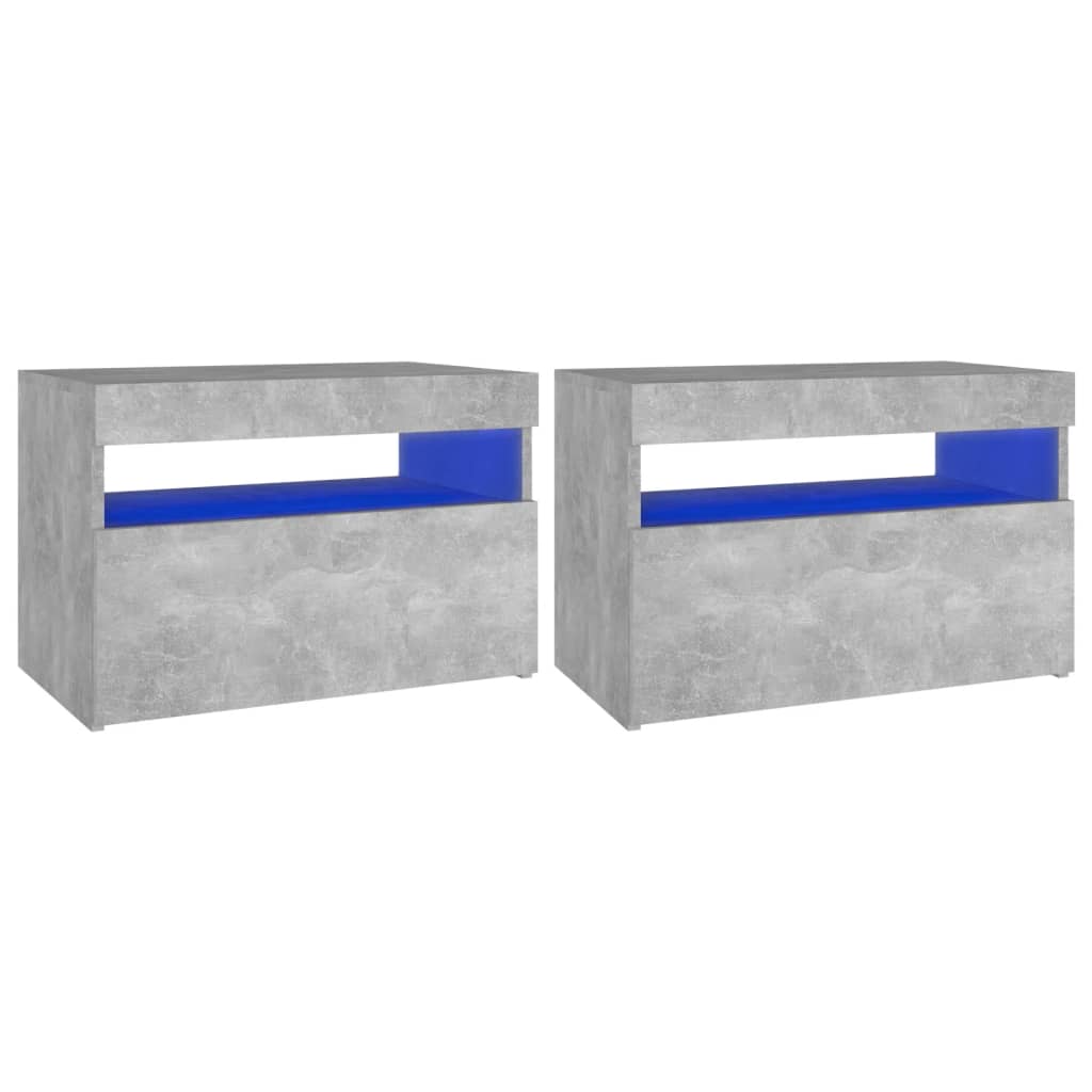 2 db betonszürke éjjeliszekrény LED-lámpákkal 60 x 35 x 40 cm