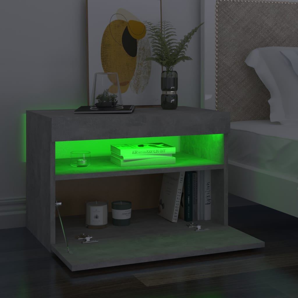 2 db betonszürke éjjeliszekrény LED-lámpákkal 60 x 35 x 40 cm