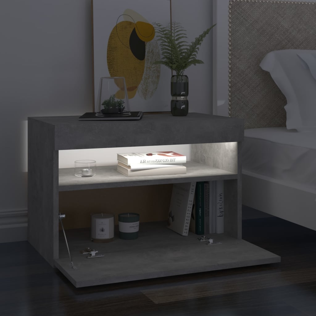 2 db betonszürke éjjeliszekrény LED-lámpákkal 60 x 35 x 40 cm