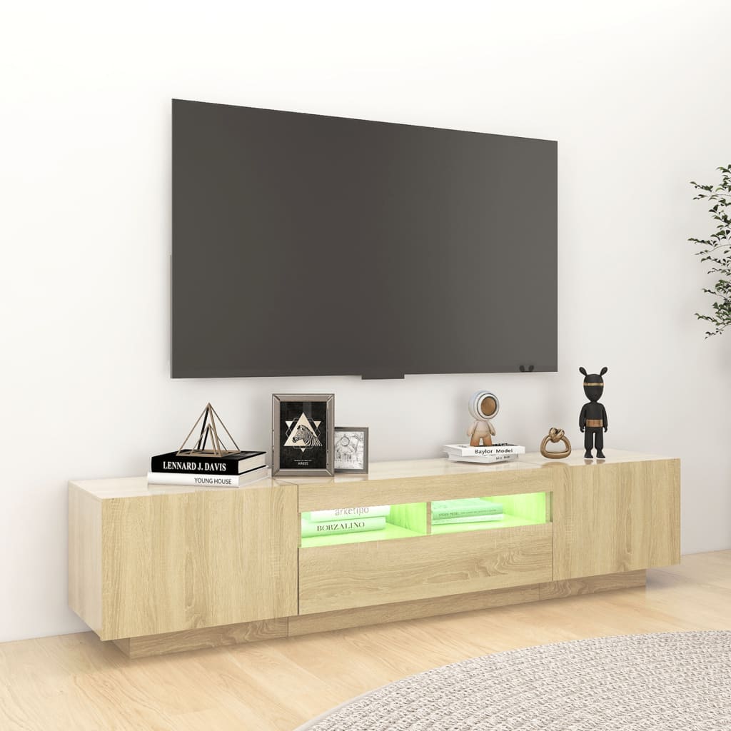 sonoma tölgy színű TV-szekrény LED-lámpákkal 180 x 35 x 40 cm
