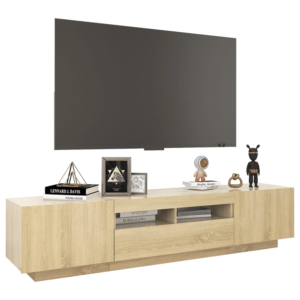 sonoma tölgy színű TV-szekrény LED-lámpákkal 180 x 35 x 40 cm