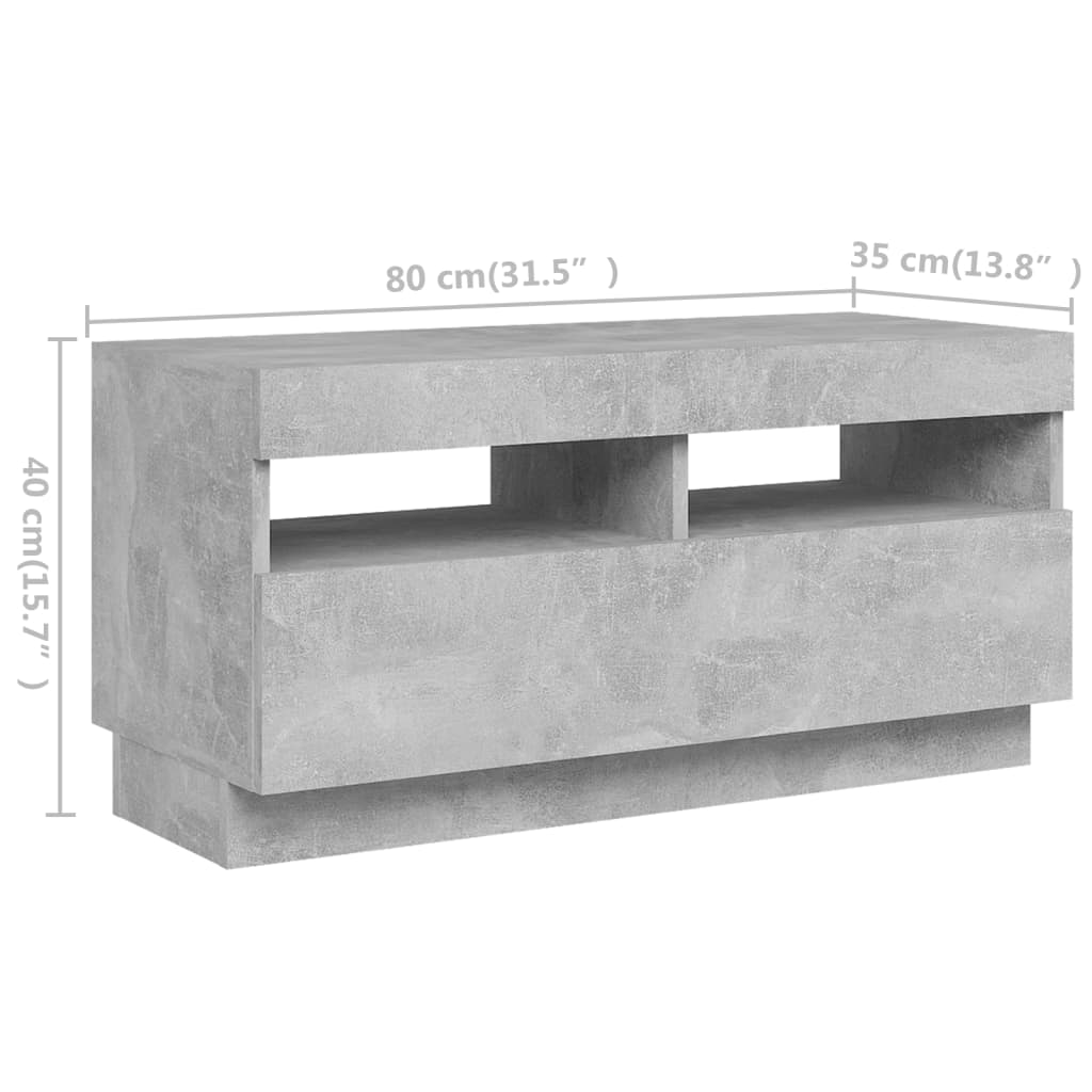 betonszürke TV-szekrény LED-lámpákkal 180 x 35 x 40 cm