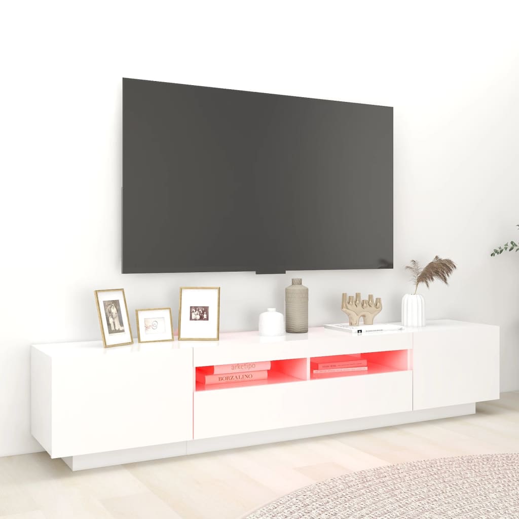 fehér TV-szekrény LED-lámpákkal 200 x 35 x 40 cm