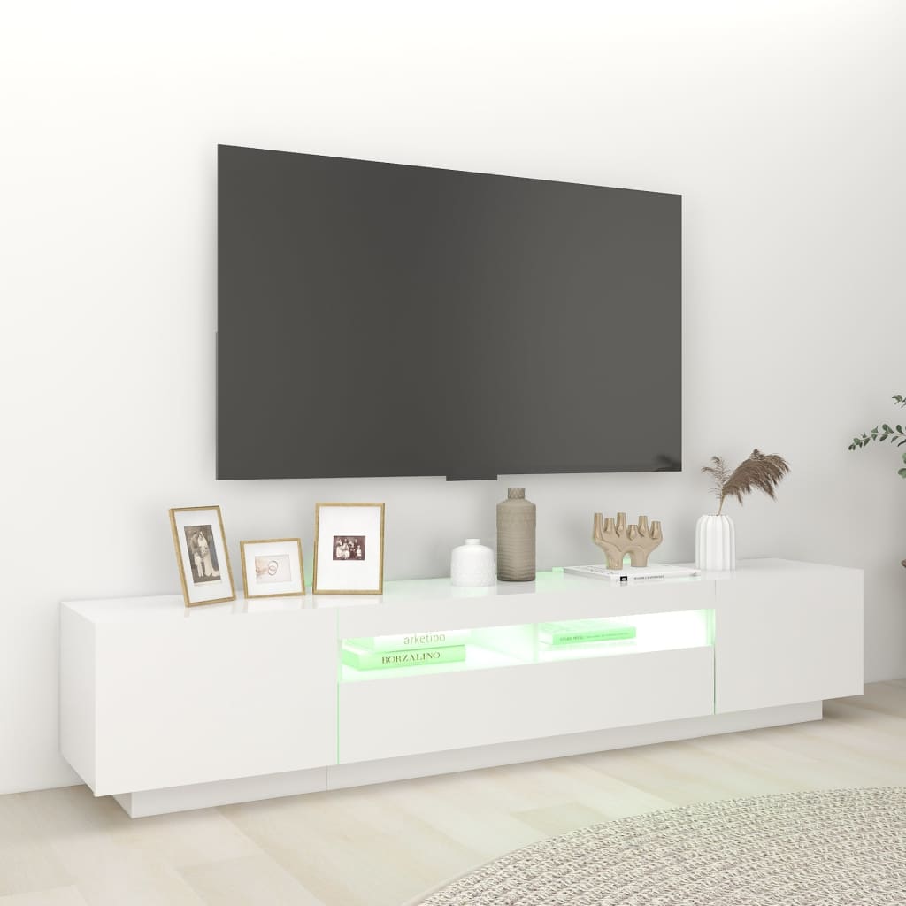 fehér TV-szekrény LED-lámpákkal 200 x 35 x 40 cm