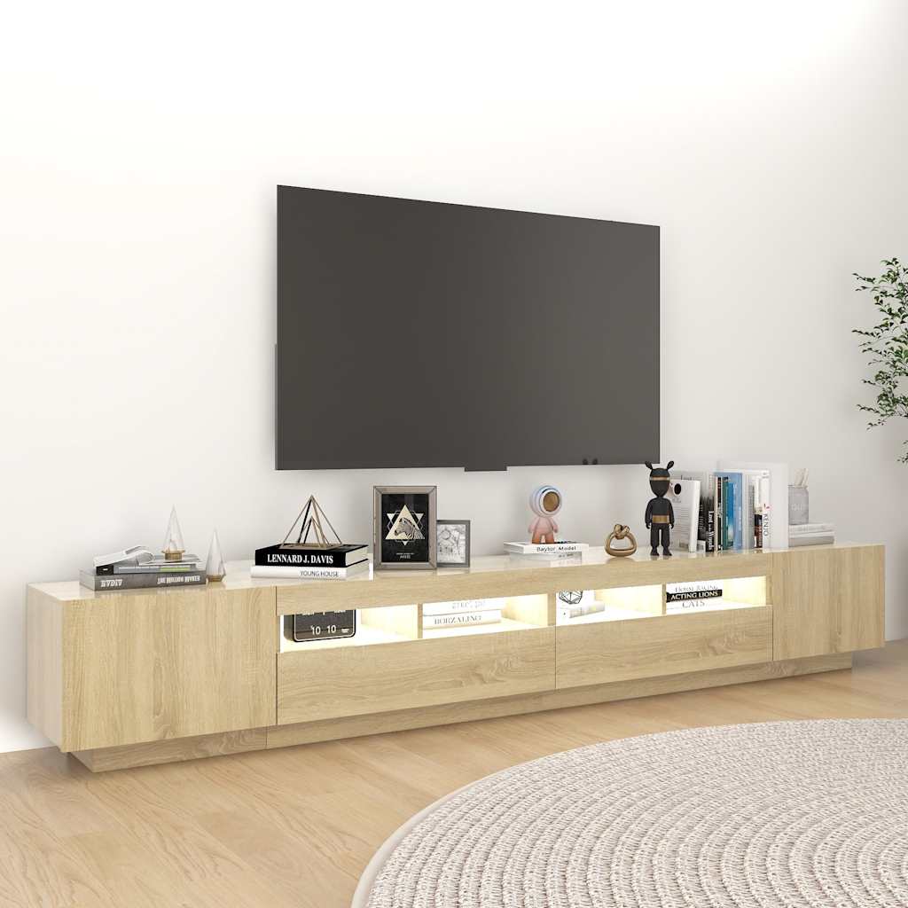 sonoma tölgy színű TV-szekrény LED-lámpákkal 260 x 35 x 40 cm