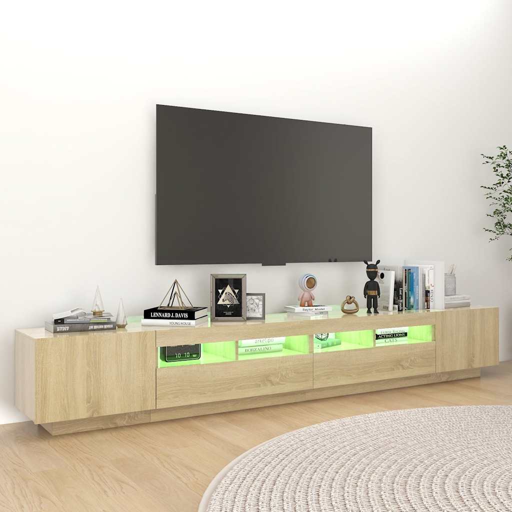 sonoma tölgy színű TV-szekrény LED-lámpákkal 260 x 35 x 40 cm