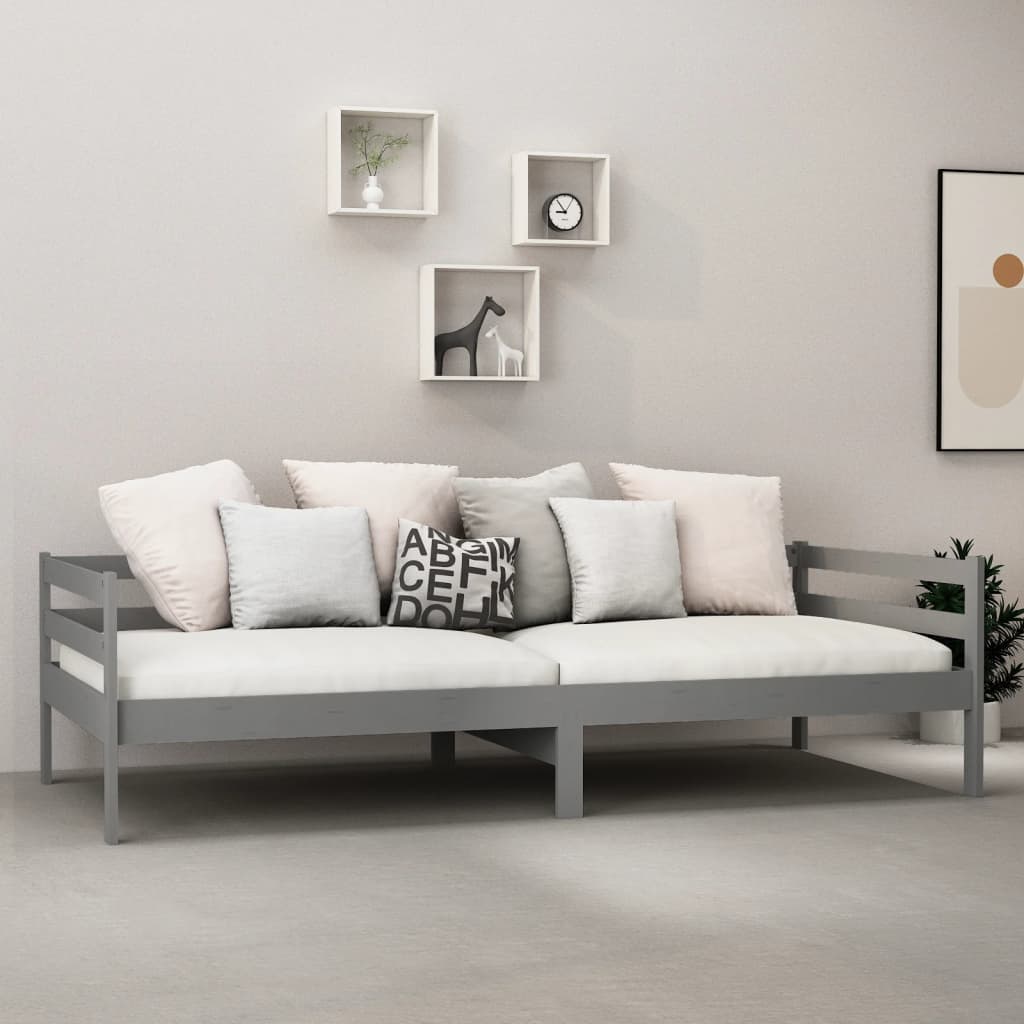 szürke tömör fenyőfa kanapéágy 90 x 200 cm