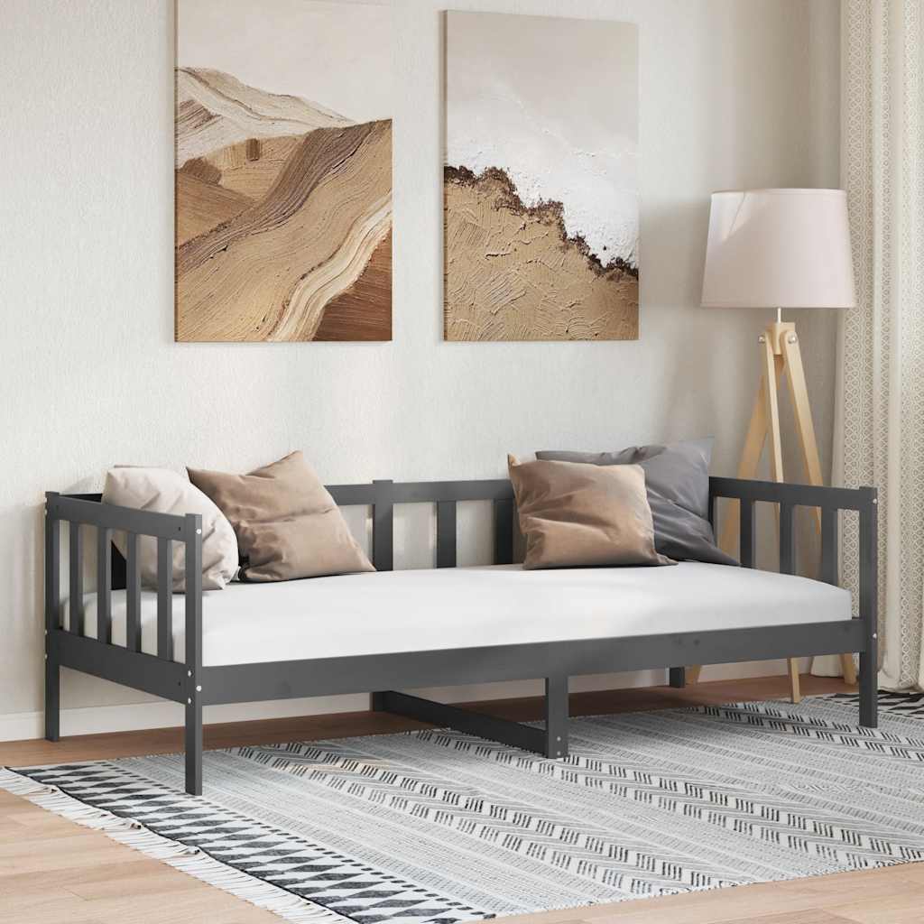 szürke tömör fenyőfa kanapéágy 90 x 200 cm