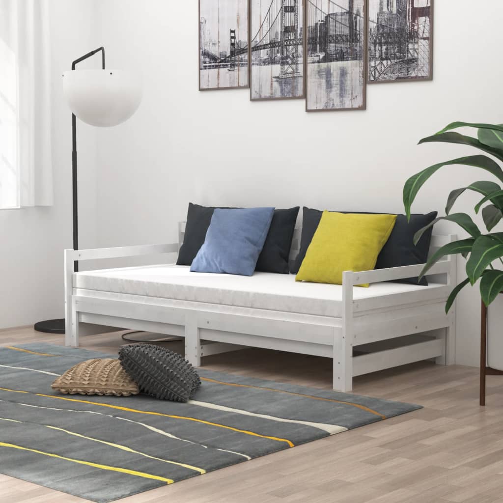 fehér tömör fenyőfa kihúzható kanapéágy 2 x (90 x 200) cm
