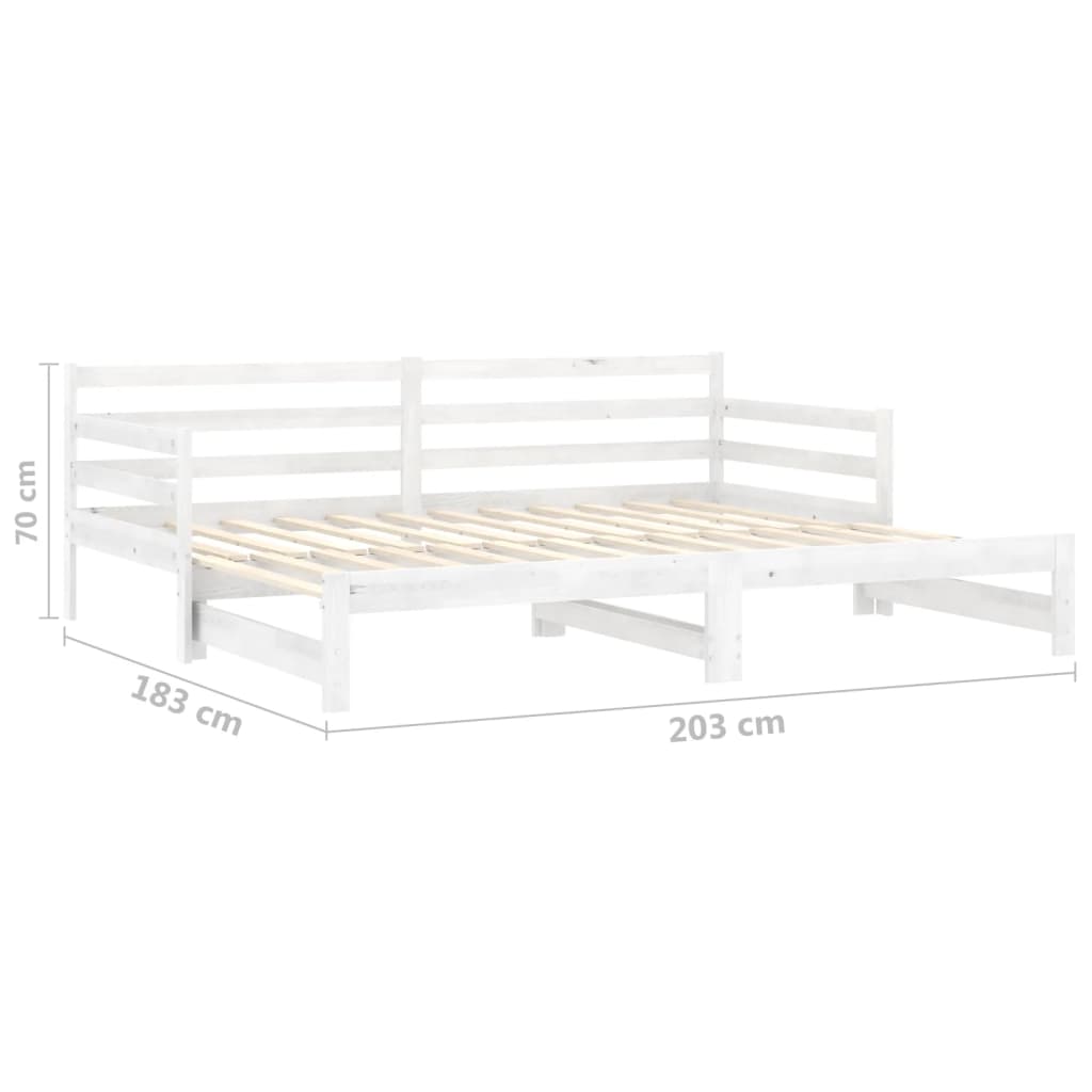 fehér tömör fenyőfa kihúzható kanapéágy 2 x (90 x 200) cm