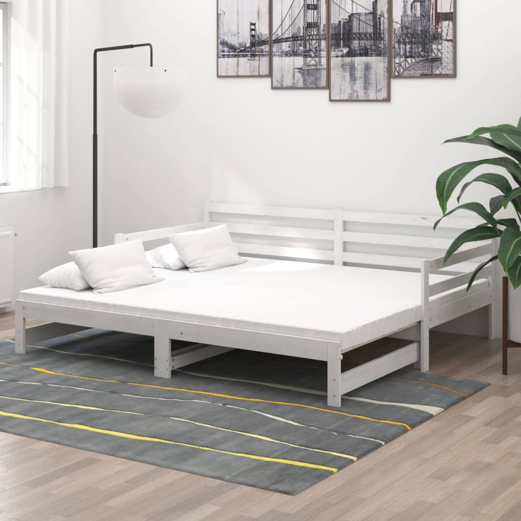 fehér tömör fenyőfa kihúzható kanapéágy 2 x (90 x 200) cm