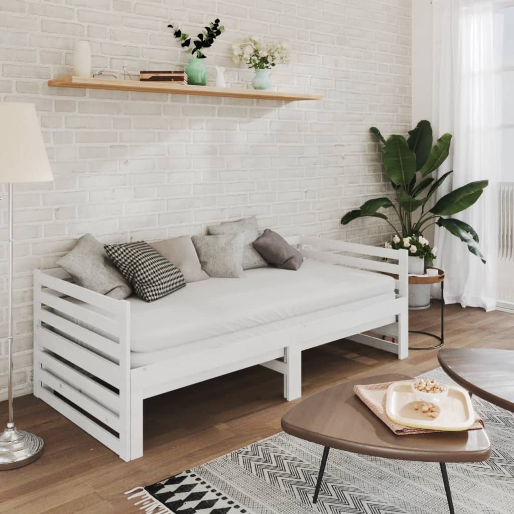 fehér tömör fenyőfa kihúzható kanapéágy 2 x (90 x 200) cm