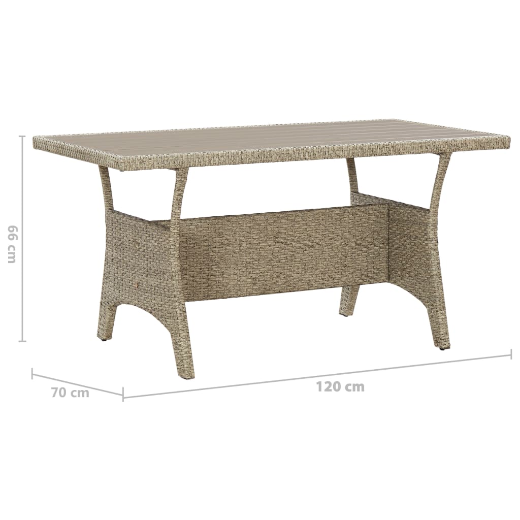 szürke polyrattan kerti asztal 120 x 70 x 66 cm