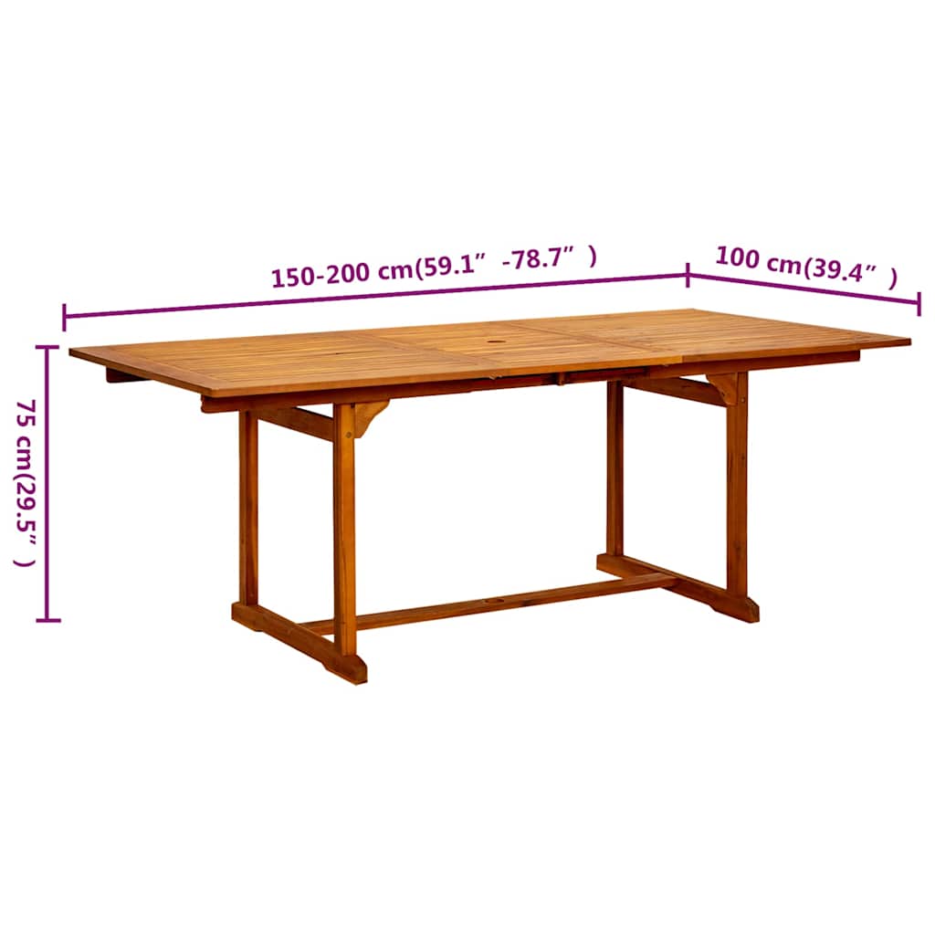 tömör akácfa kerti étkezőasztal (150-200) x 100 x 75 cm