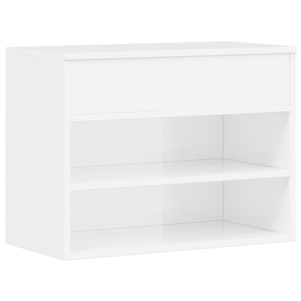 magasfényű fehér szerelt fa cipőtároló pad 60 x 30 x 45 cm