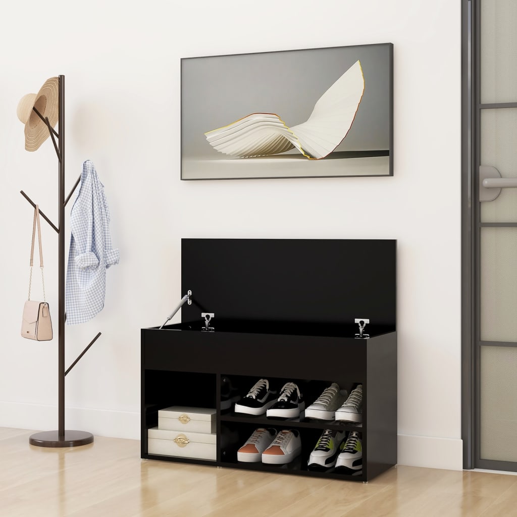 fekete szerelt fa cipőtároló pad 80 x 30 x 45 cm