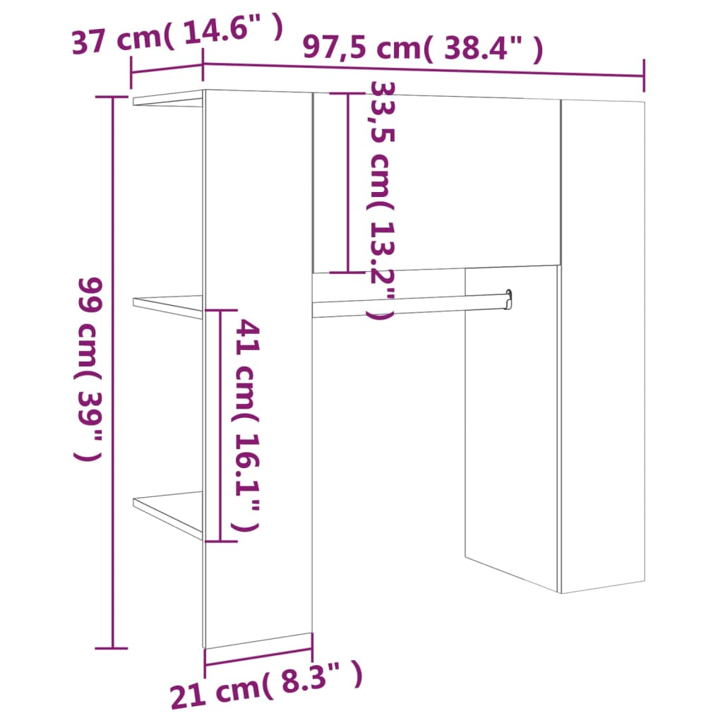 betonszürke szerelt fa előszobaszekrény 97,5 x 37 x 99 cm