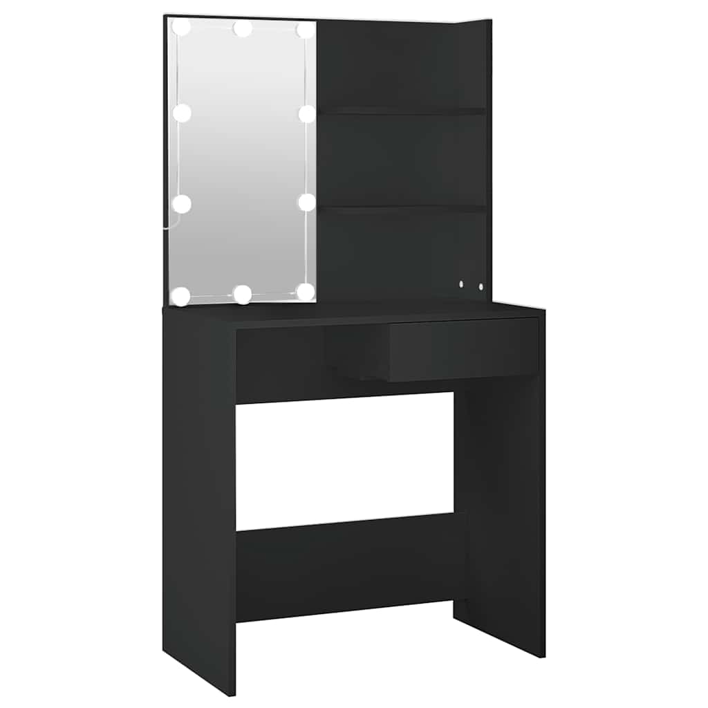 fekete fésülködőasztal LED-del 74,5 x 40 x 141 cm