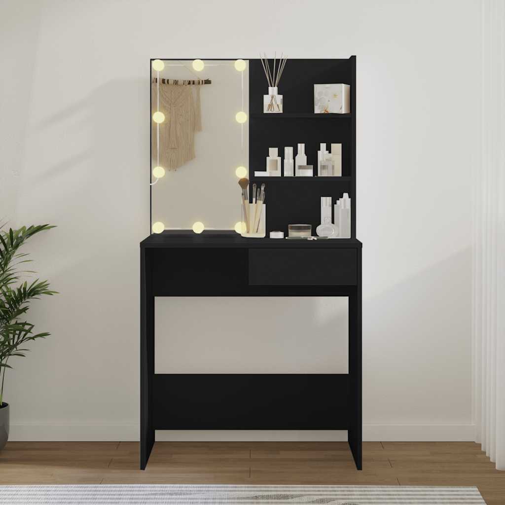 fekete fésülködőasztal LED-del 74,5 x 40 x 141 cm
