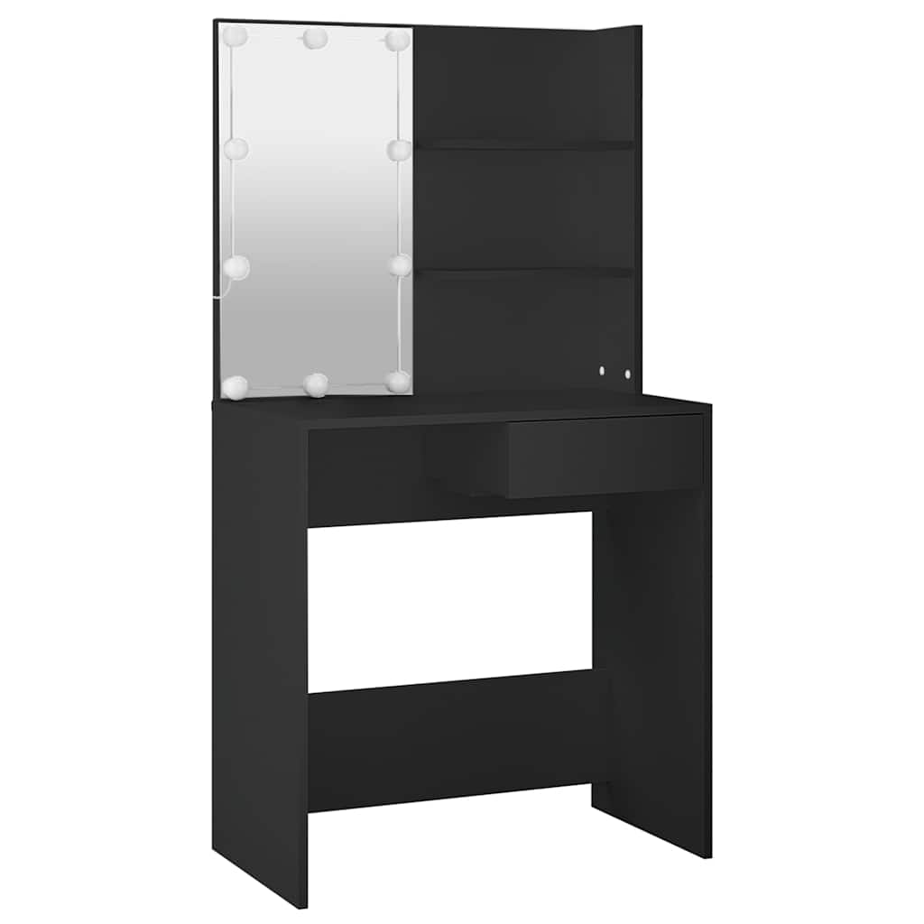 fekete fésülködőasztal LED-del 74,5 x 40 x 141 cm