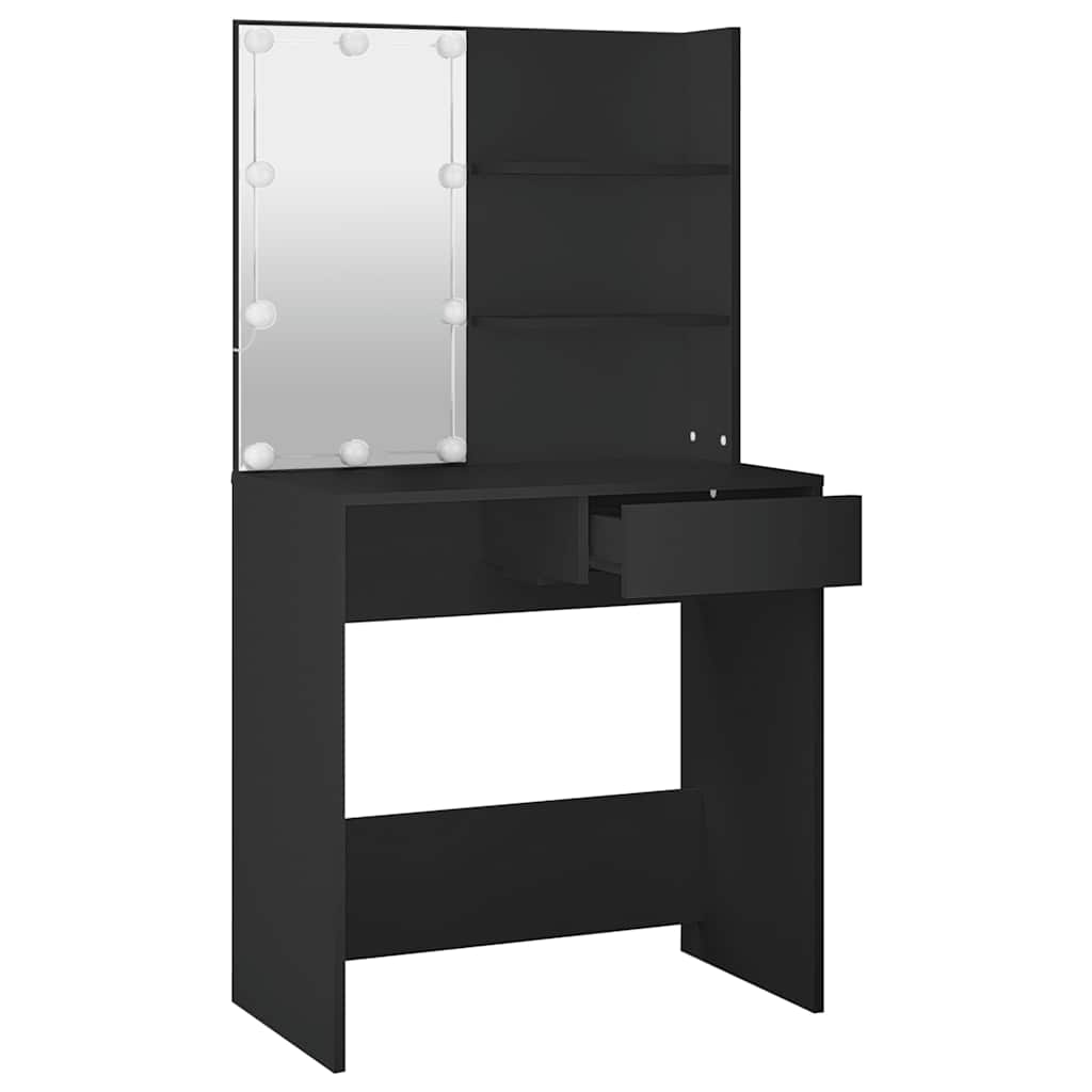 fekete fésülködőasztal LED-del 74,5 x 40 x 141 cm