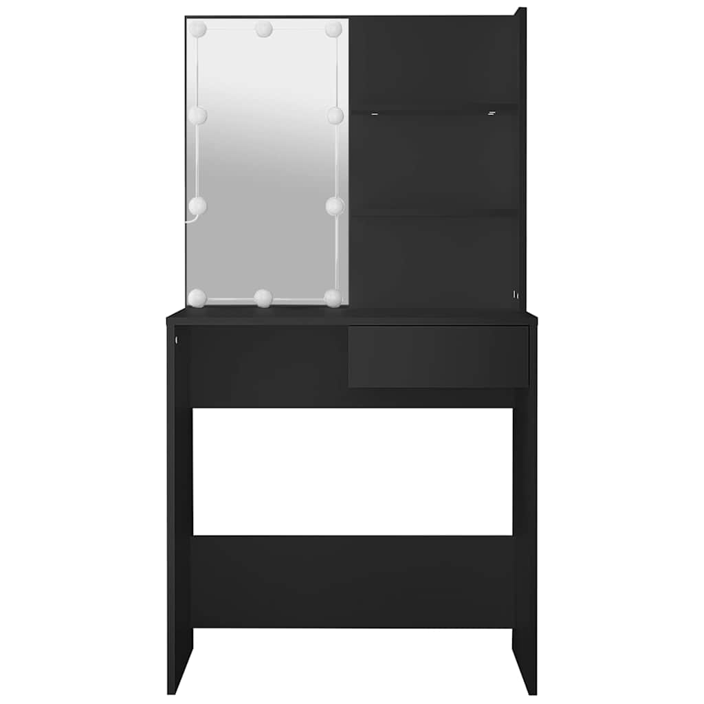 fekete fésülködőasztal LED-del 74,5 x 40 x 141 cm