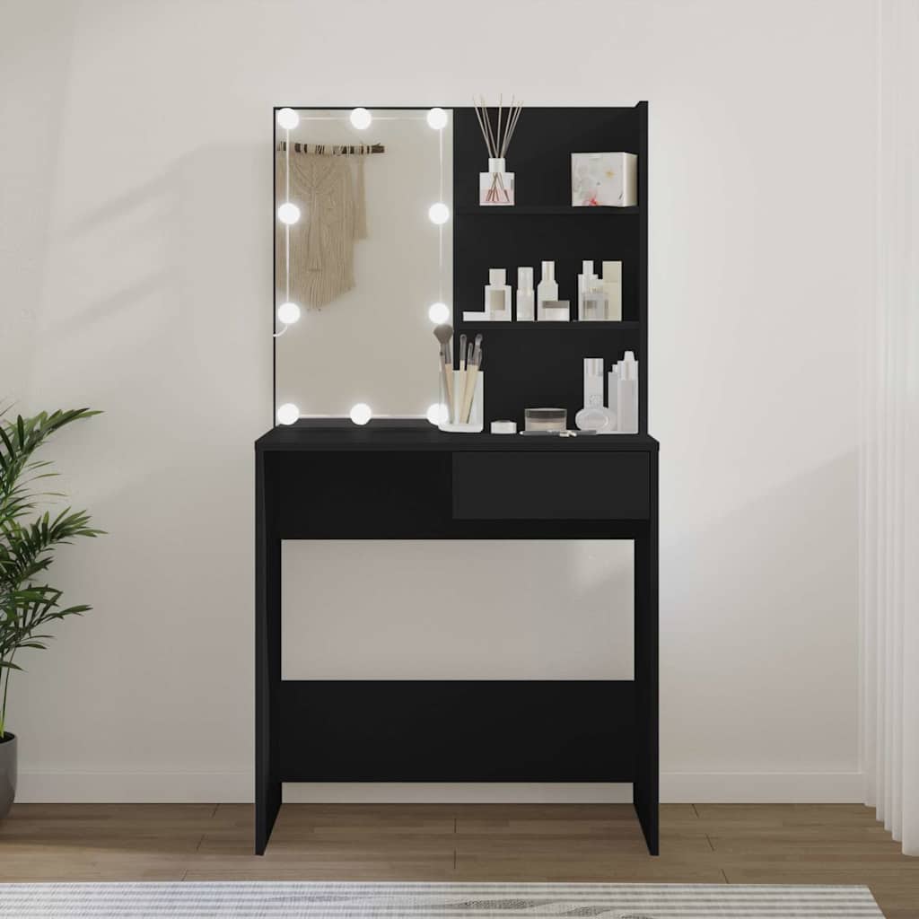fekete fésülködőasztal LED-del 74,5 x 40 x 141 cm