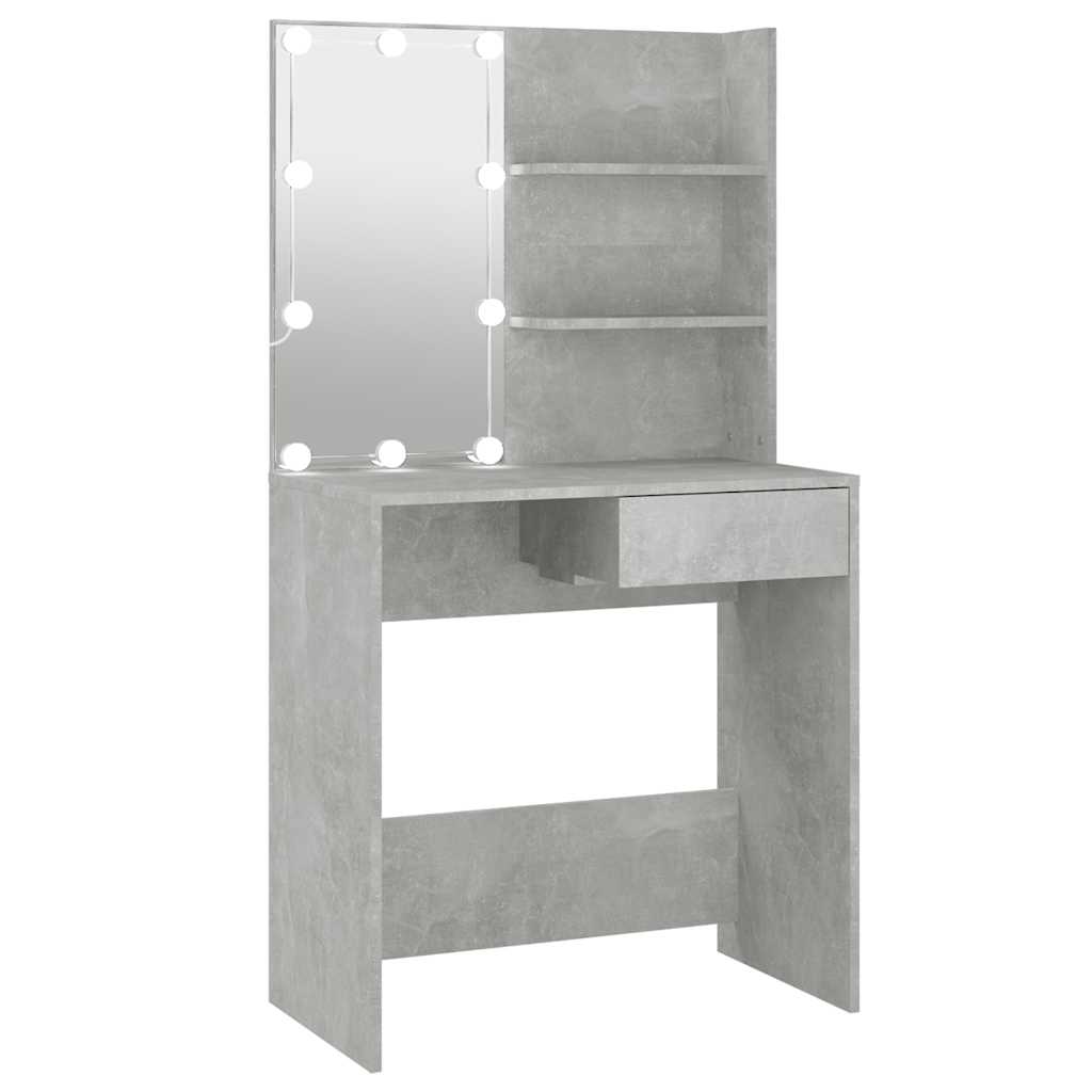 betonszürke fésülködőasztal LED-del 74,5 x 40 x 141 cm