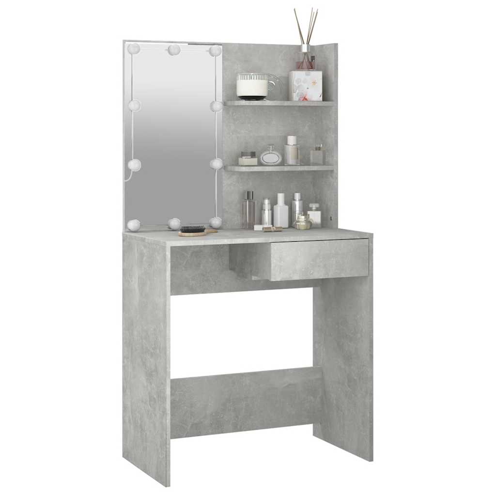 betonszürke fésülködőasztal LED-del 74,5 x 40 x 141 cm
