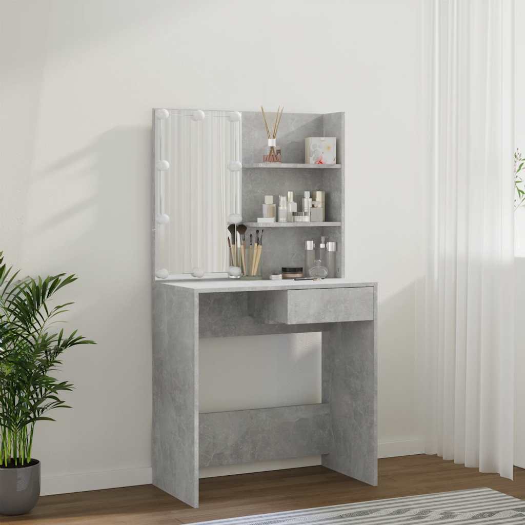 betonszürke fésülködőasztal LED-del 74,5 x 40 x 141 cm