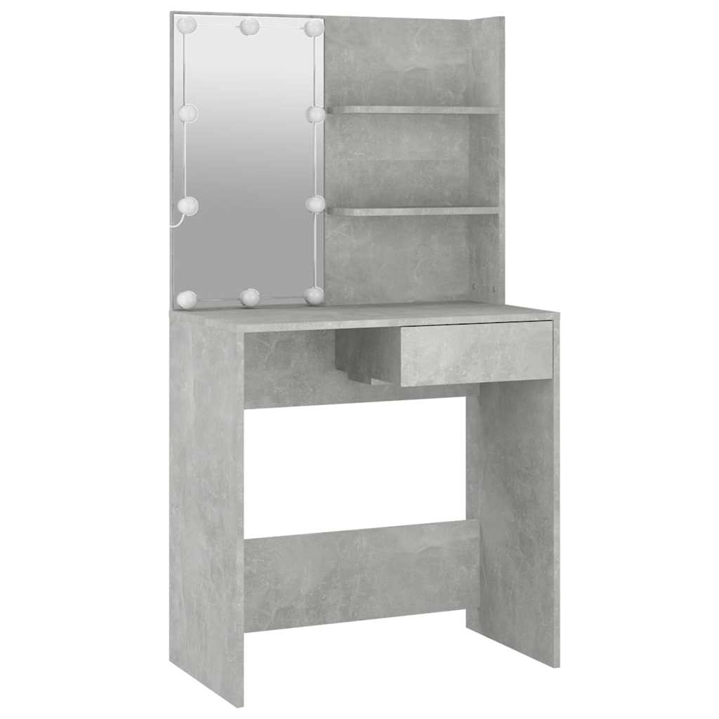 betonszürke fésülködőasztal LED-del 74,5 x 40 x 141 cm