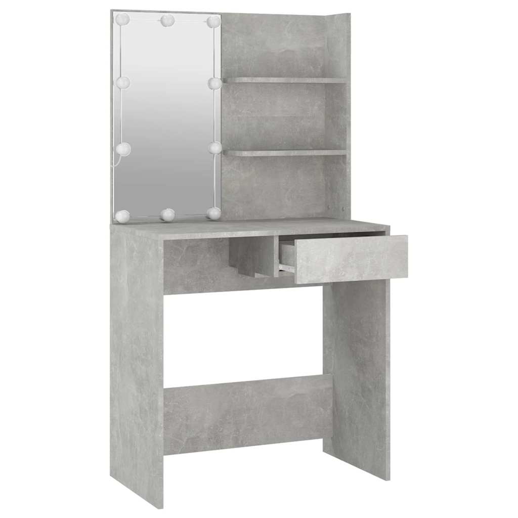 betonszürke fésülködőasztal LED-del 74,5 x 40 x 141 cm