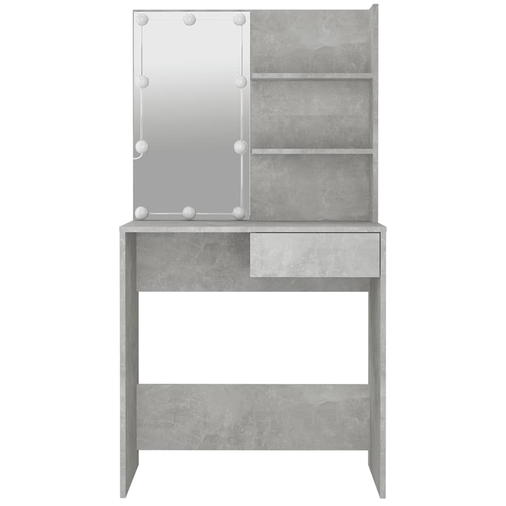 betonszürke fésülködőasztal LED-del 74,5 x 40 x 141 cm