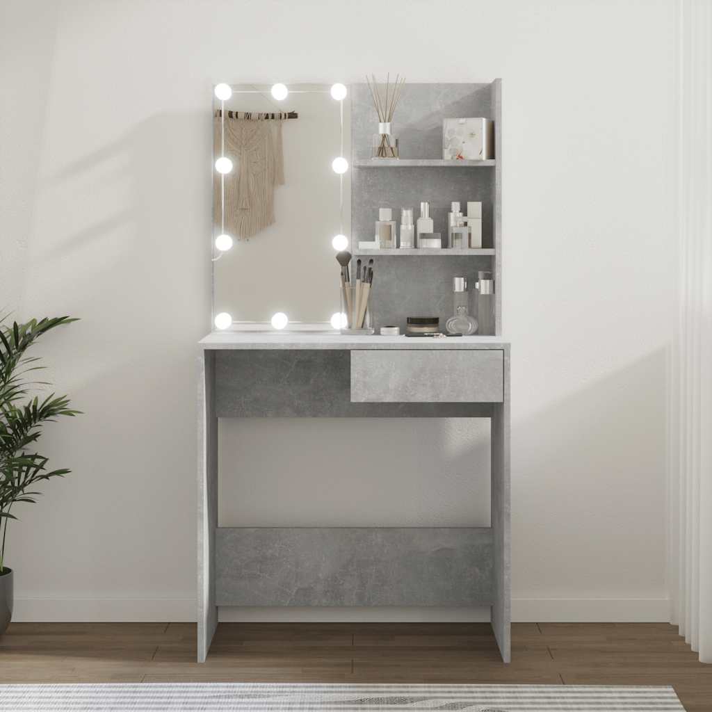 betonszürke fésülködőasztal LED-del 74,5 x 40 x 141 cm