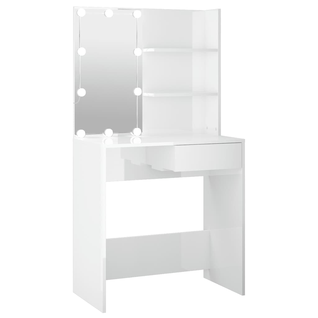 magasfényű fehér fésülködőasztal LED-del 74,5x40x141 cm