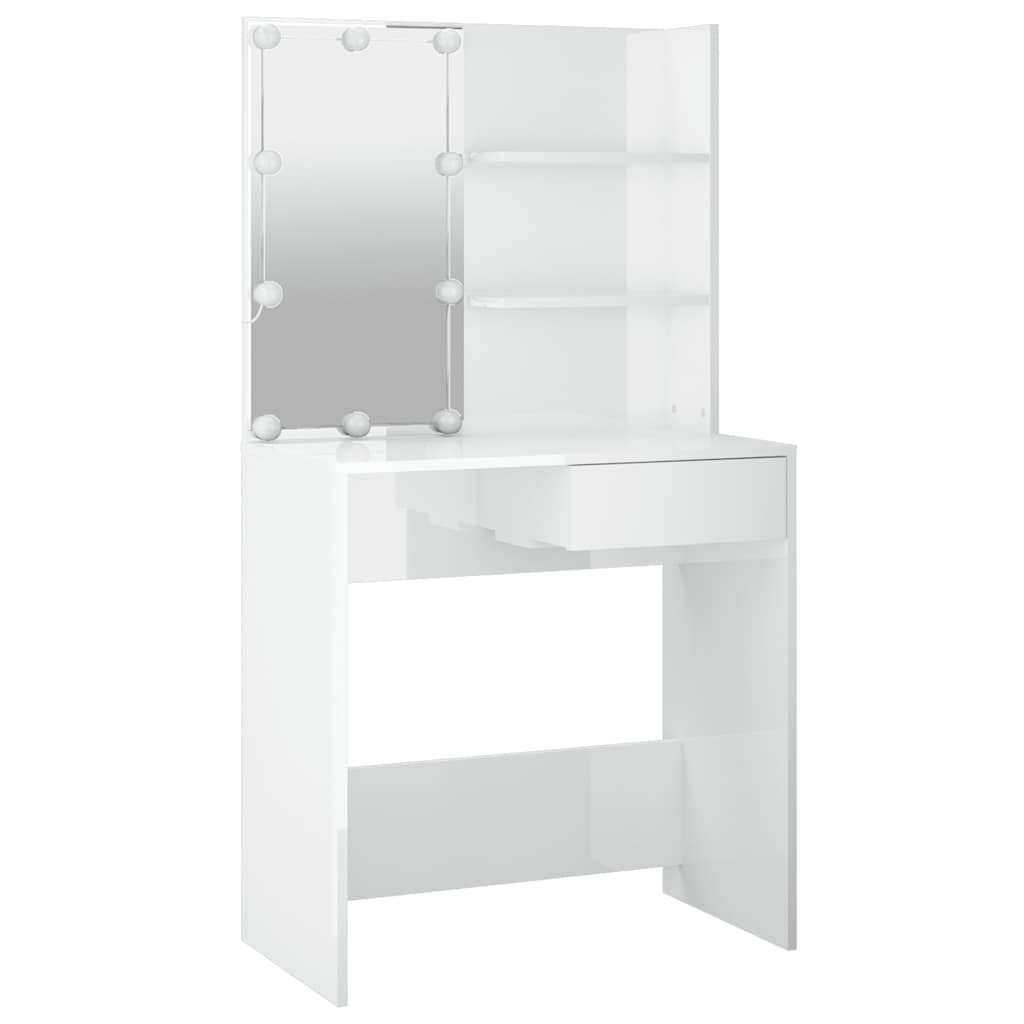 magasfényű fehér fésülködőasztal LED-del 74,5x40x141 cm