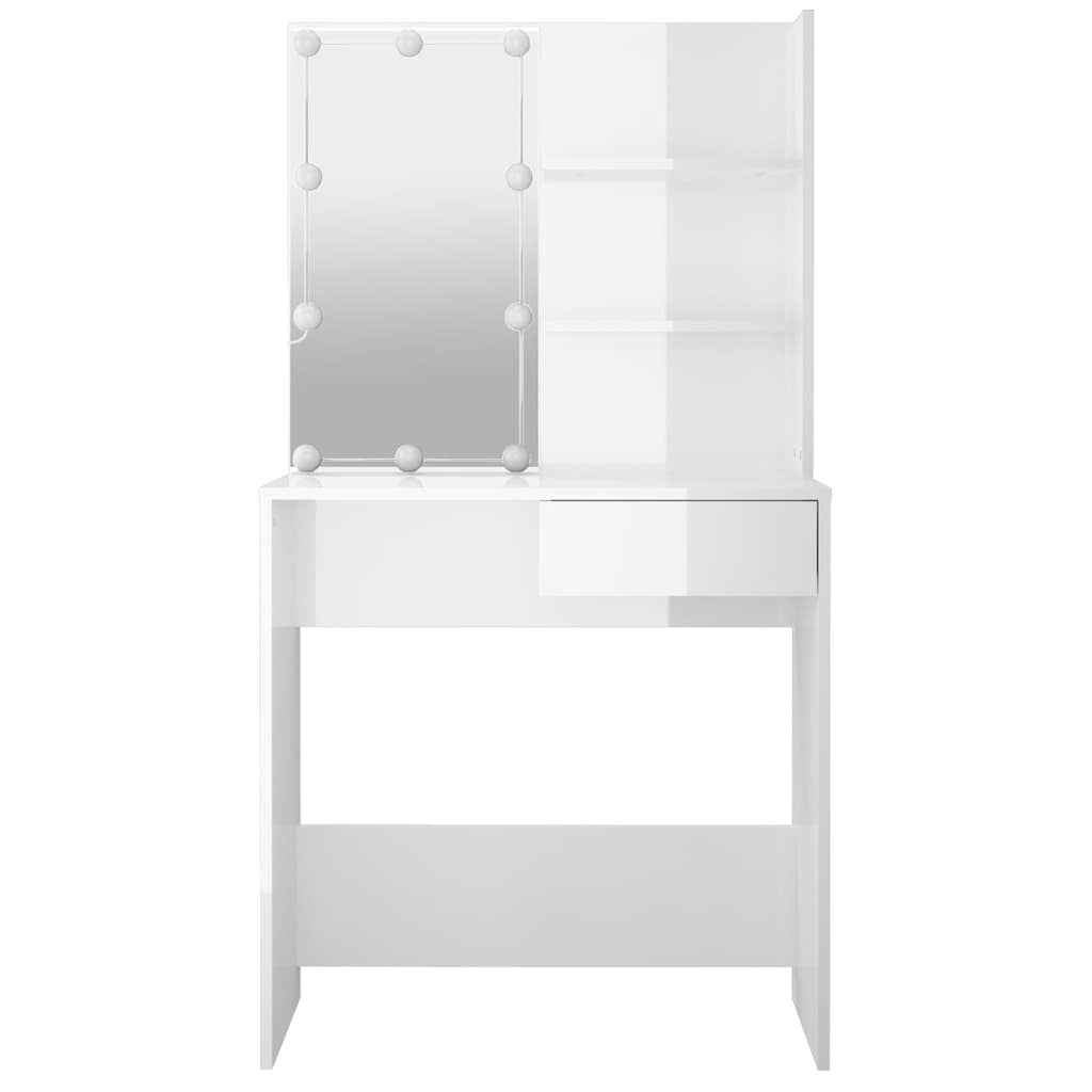 magasfényű fehér fésülködőasztal LED-del 74,5x40x141 cm